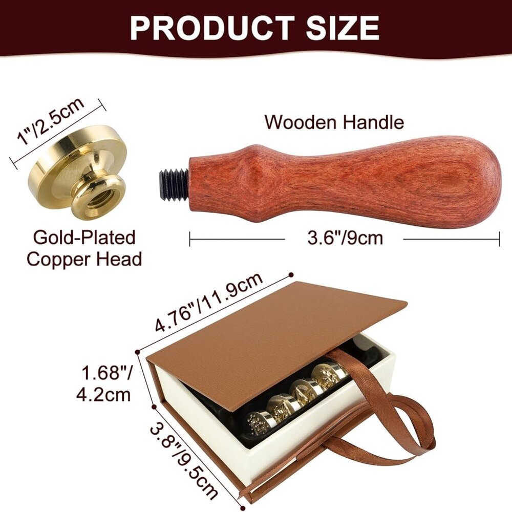 Wax Seal Stamp Gift Box Set, 6 Pieces Wiccan Copper Sealing Wax Stamp Heads + 1 - Picture 2 of 7